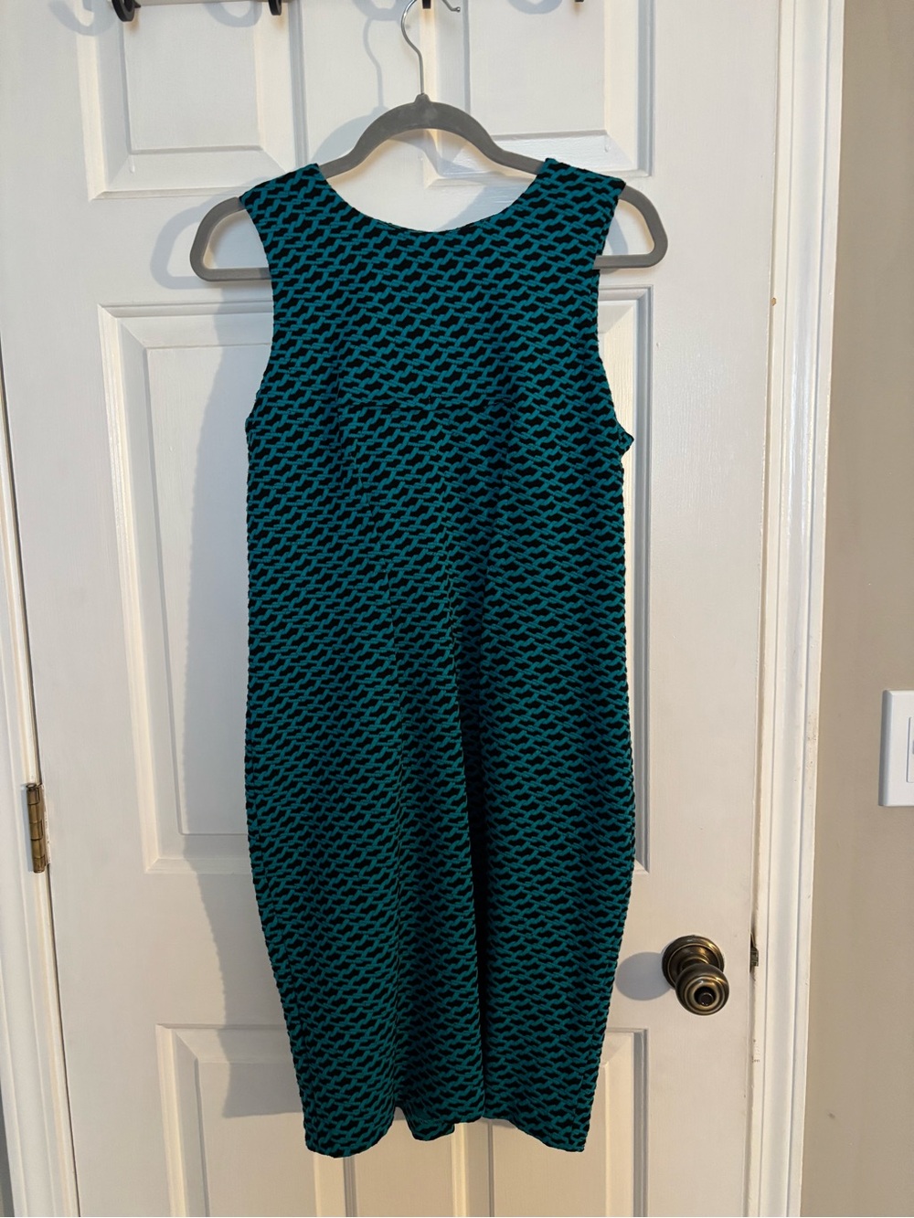 Calvin Klein Teal and Black Textured Sleeveless Crew Dress